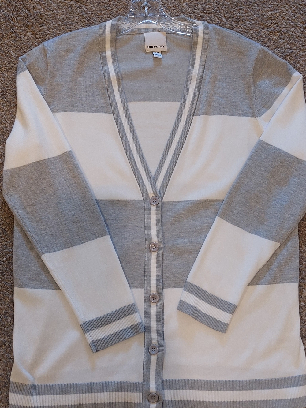 Industry Gray & White Striped Preppy Button Cardigan.